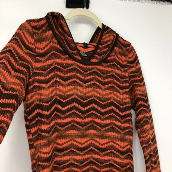 Prana Meryl hooded a chevron orange and brown long sleeve sweater dress small - Picture 6 of 14